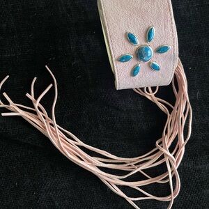 Soft Pink💗Suede-like Belt with Fringe Tie-off, 31” around excluding the fringe